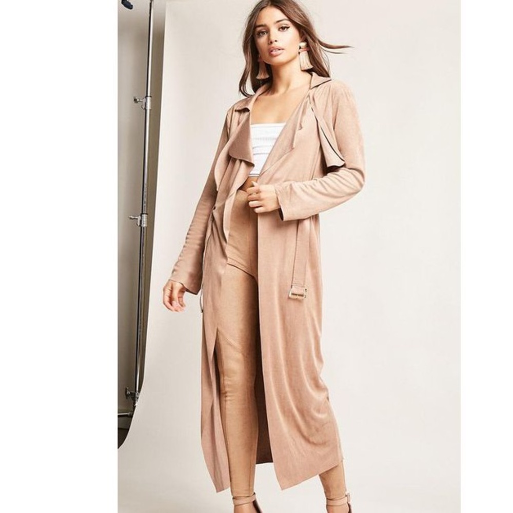 Love culture Mocha Suedette Longline Jacket medium